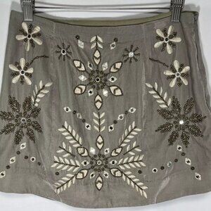 Free People Size 4 Bright Light Embroidered Sequin Beaded Gray Velvet Mini Skirt